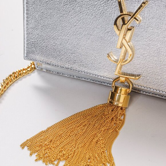 Saint Laurent Silver Leather Kate Tassel Crossbody Bag - Picture 7 of 13